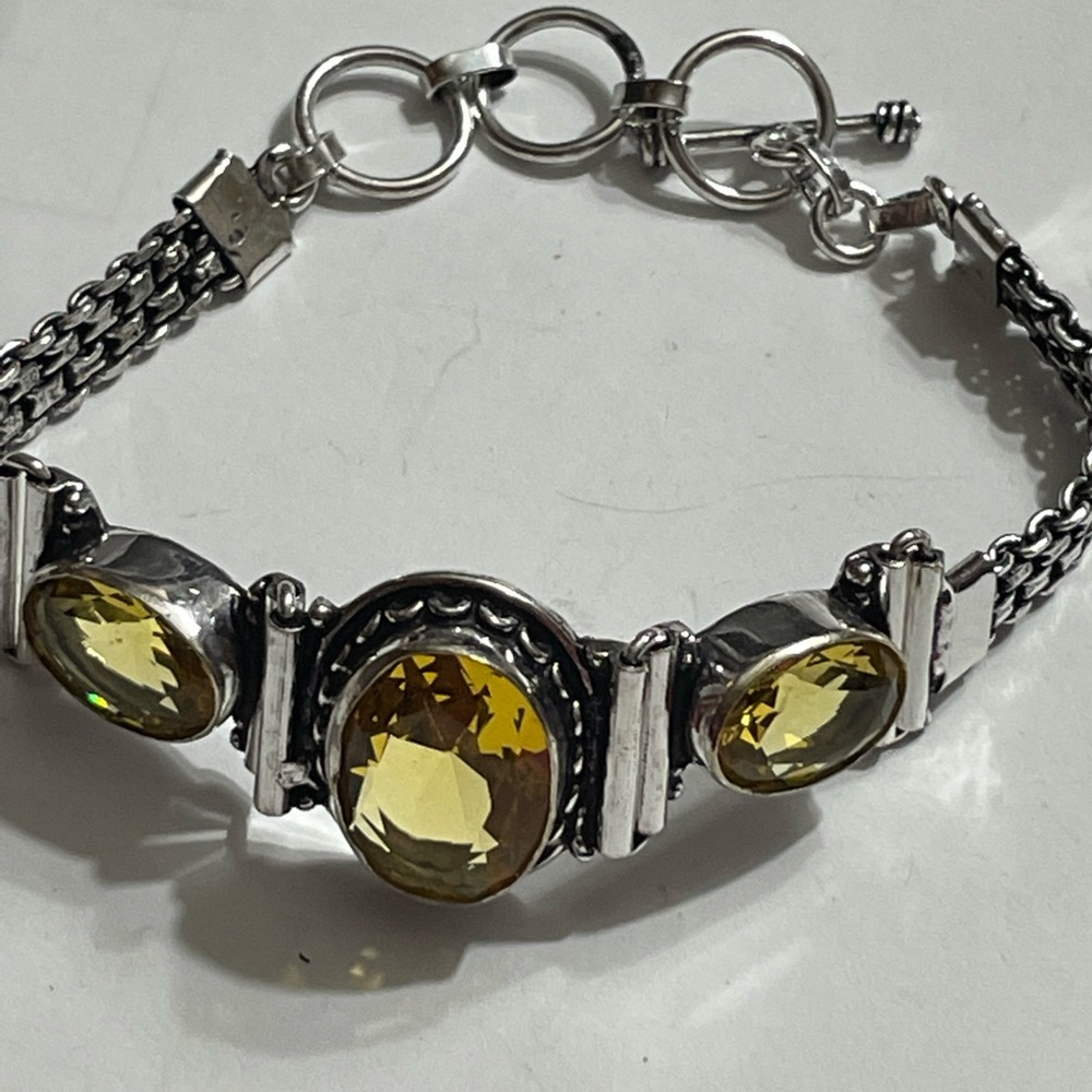 New Beautiful 925 Sterling Silver Citrine Bracelet 7-8”